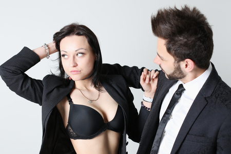 Fashion man and woman. The concept for a store of men's and women's clothingの写真素材