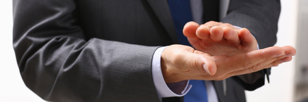 The businessman applauds at a seminar to the lecturer who has perfectly acted and has presented correctly desirable information for promotion of business of a certain direction of increase of salesの写真素材