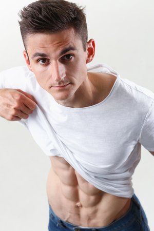 Strong mens press thanks to dietの写真素材