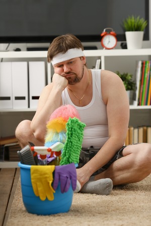 The man was left alone at home sadnessの写真素材