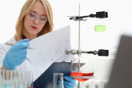 Female chemist in the laboratory of biologicalの写真素材