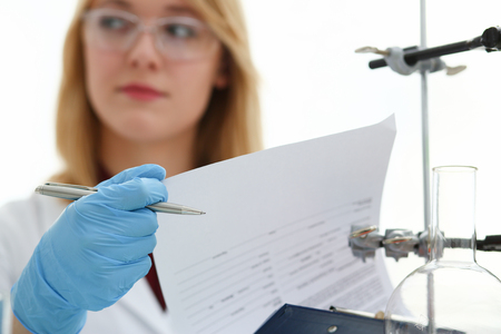 Female chemist in the laboratory of biologicalの写真素材