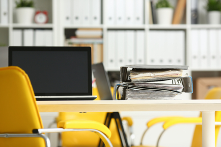 Empty workplace in office closeupの写真素材