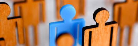 Little plastic blue toy figure stand outの写真素材