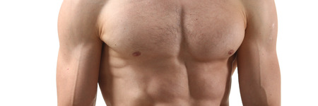 Strong mens press thanks to diet isolated on whiteの写真素材