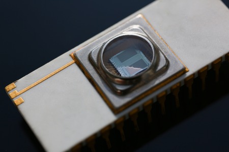 Micro processor technology on a black background.の写真素材