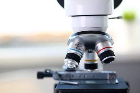 Head microscope on the background laboratoryの写真素材