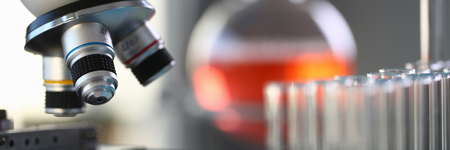 Head microscope on the background laboratoryの写真素材