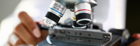 Head microscope on the background laboratory