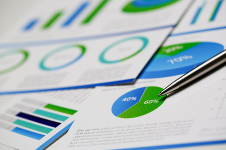 Financial statistics documents ball pen infographicsの写真素材