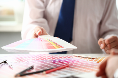 Employee refueling cartridge serviceの写真素材