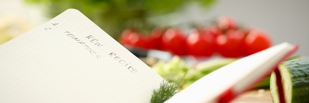 An open book of recipes on backgroundの写真素材