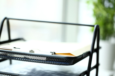 Black metallic multilevel office document tray