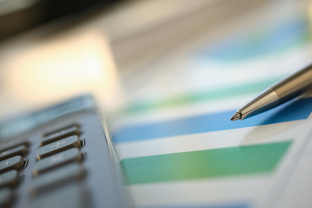 Financial statistics documents ball penの写真素材