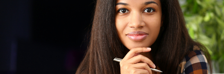 Beautiful black woman portrait look at cameraの写真素材
