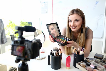 Trendy millenial beauty woman bloggerの写真素材