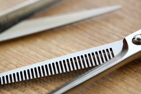 Professional Stainless Scissors Partial View Photoの写真素材