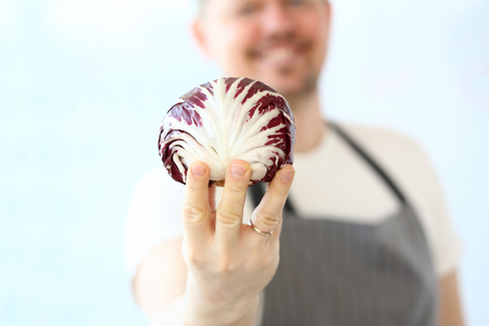 Professional Chef Holding Organic Purple Cabbageの写真素材