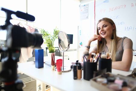 Glamour Girl Blogger Present Beauty Product Vlogの写真素材