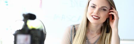 Beauty Vlogger Recording Cosmetics Using Adviceの写真素材