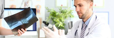 Smart doctor wearing glovesの写真素材