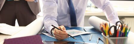 Male Architector Working on Construction Project. Freelance Group do Building Design. Architect or...