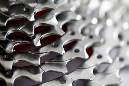 Close-up of bicycle detailed view on wheel with chain and sprocket disc brake and posterior...