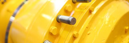 Unrecognizable yellow row part of some machine or station closeup. Deep water bathyscaphe or...