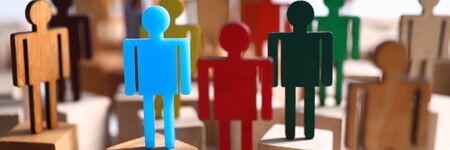 Group multi-colored silhouettes business people teamwork meeting closeup background. Social media marketing advantage leader conceptの写真素材