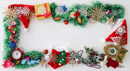 Crristmas closeup background frame on white background. New year celebration complimentary template...