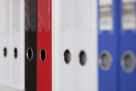 Closeup of many document folders in office. Working in archive conceptの写真素材
