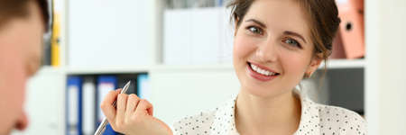 Manager posing in officeの写真素材