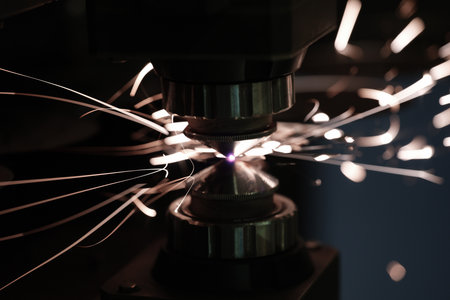 Industrial plasma cutting of metal with cnc closeupの写真素材