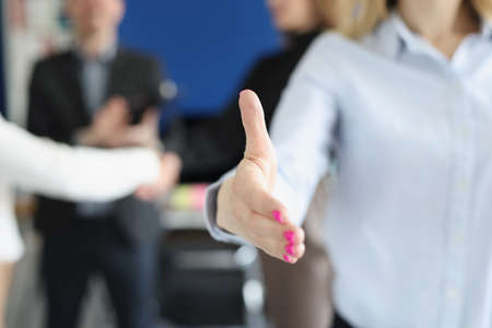 Female with fresh pink manicureの写真素材