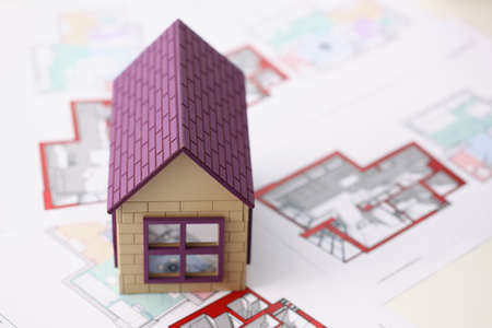 House miniature with blueprint sample for real estate property developmentの写真素材
