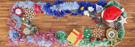 Bright christmas decorations for winter and traditional symbols
