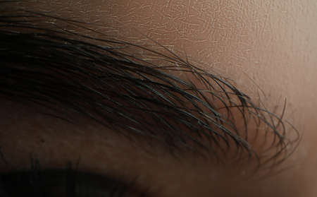 Female eyebrow dyed with black henna closeupの写真素材