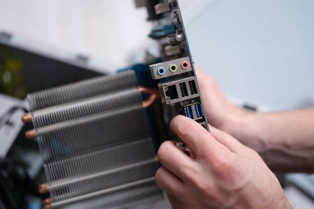 Repair assembly of microcomputers and motherboard closeup