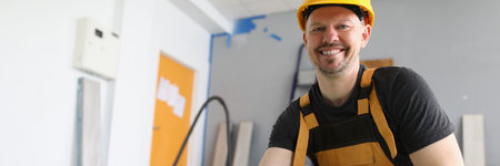 Professional carpenter carry wooden planks to apartments room