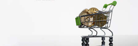 Basket filled with coins crypto currency bitcoin ethereum litetcoinの写真素材