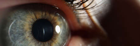 Female eye with black painted eyelashes closeup