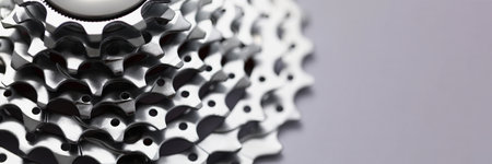 Bicycle roller chain that transfer power from pedals to drive, shiny silver detailの写真素材