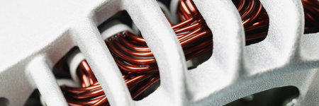 Electric motor stator, winding coil, electric induction motor under repairing, armature detailの写真素材