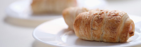 Homemade sausages in dough on white plateの写真素材