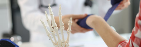 Hands of traumatologist doctor bandages female handの写真素材