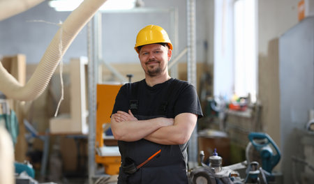Portrait of young attractive man in work clothesの写真素材