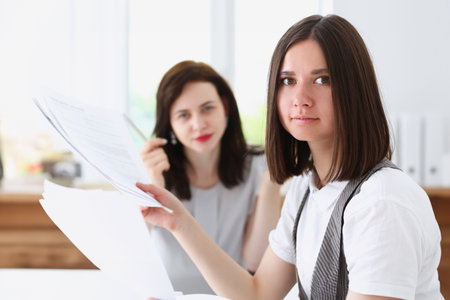 Beautiful smiling businesswoman portrait workplaceの写真素材