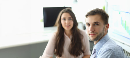Coworkers colleagues posing in modern company officeの写真素材