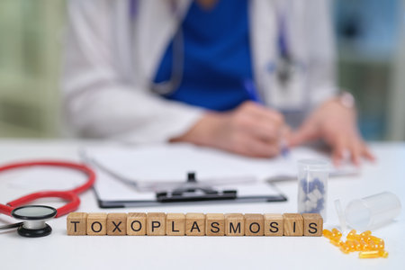The Medical Concept of Toxoplasmosis Illustrated with a Stethoscope and Detailed Notesの写真素材