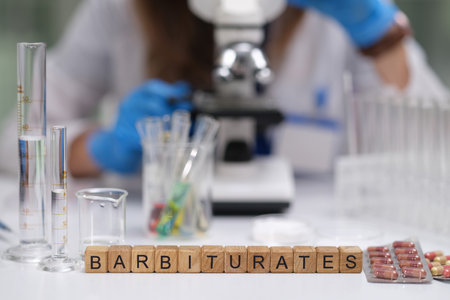 A detailed Laboratory Scene showcasing Barbiturates and a Microscope for scientific analysis